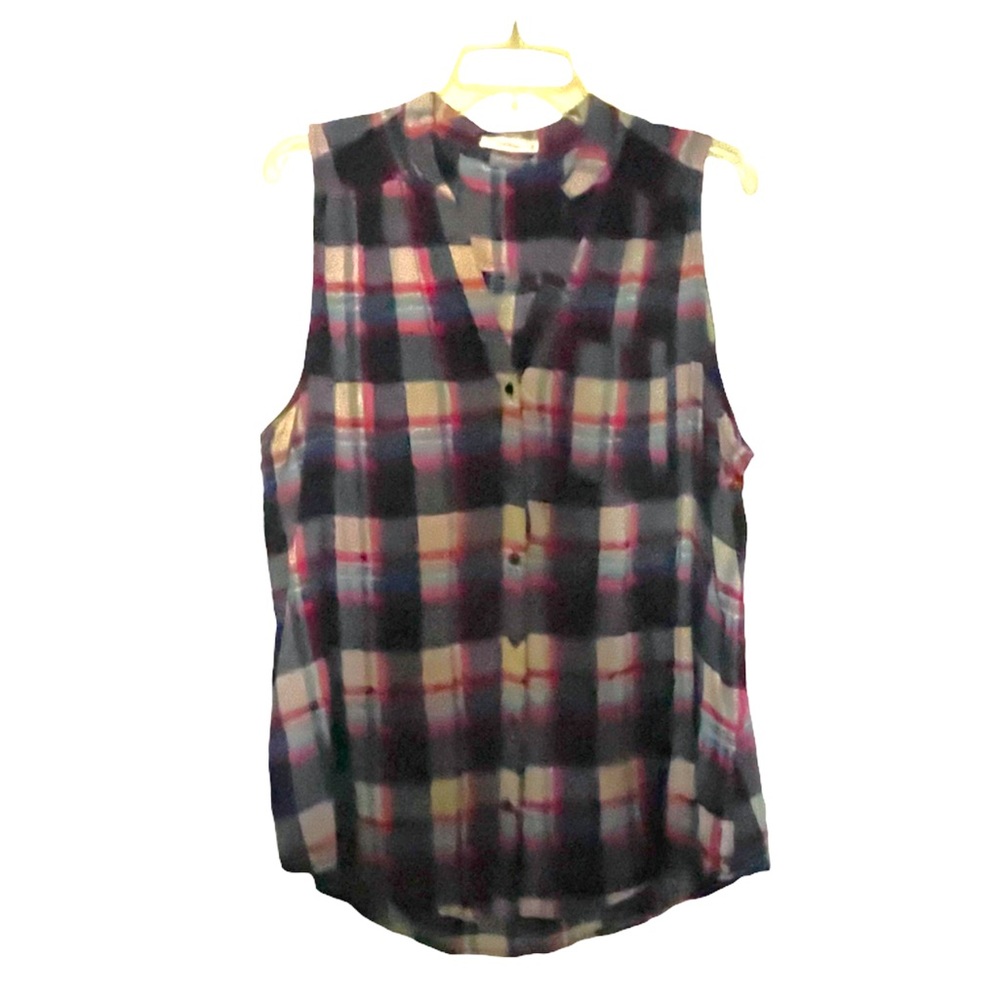 Fun 2 Fun Woman’s ModCloth Vintage Plaid Sleeveless Button Up Collared Blouse - Picture 3 of 10